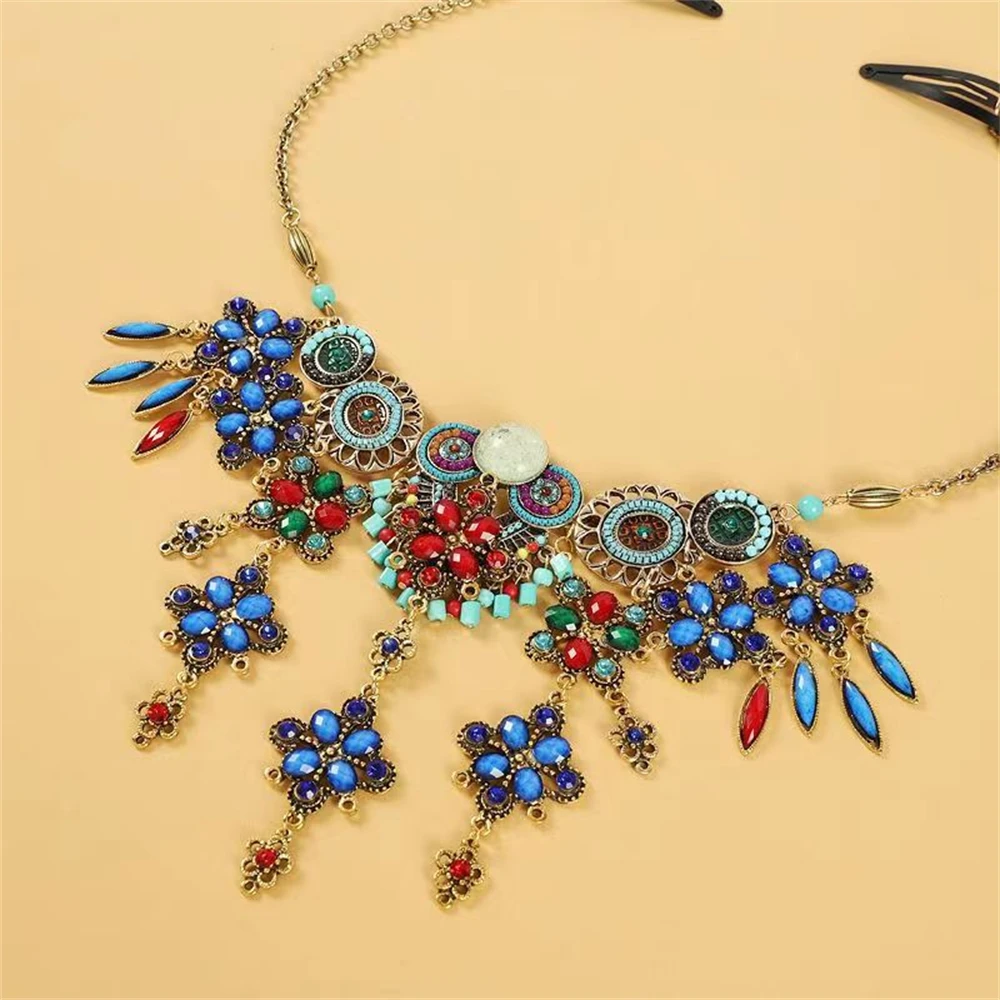 Vintage Ethnic Head Chains Hanfu Hair Accessories Colorful Bead Headddress Gypsy Tribal Afghan Dress Headpiece Indian Jewelry