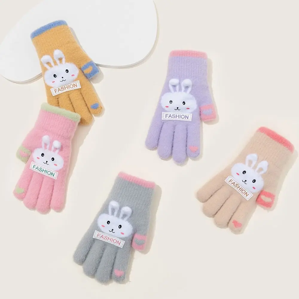 New Rabbit Child Gloves Warm Knitted Fingerless Gloves Thickened Mittens for Autumn Winter