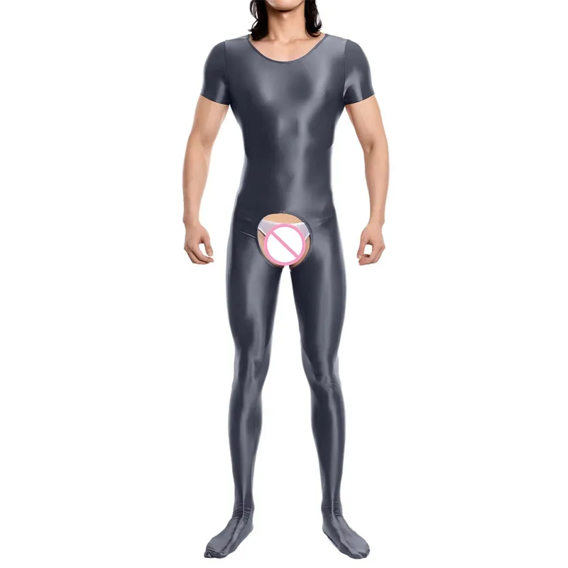 

Men Sissy Stretchy Bodysuit Rompers Hollow-out Crotch Opening Butt Footed Catsuit Unitard Jumpsuit for Dating Night Pajamas