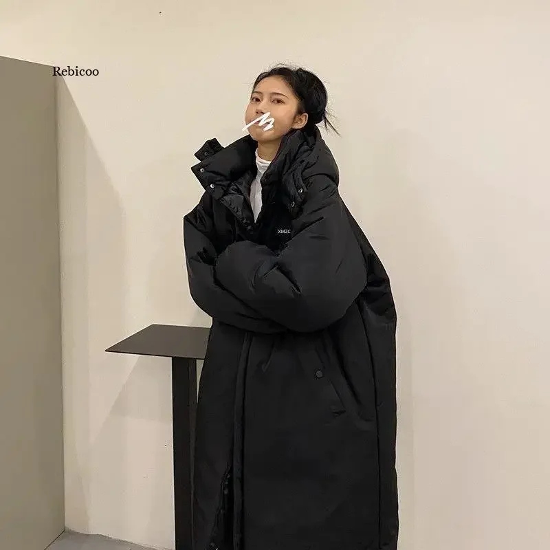 

Зимнее пальто, Женская Базовая куртка-бомбер с капюшоном X-образной длины, длинное женское пальто, свободная парка, толстовки, верхняя одежда, зимняя одежда