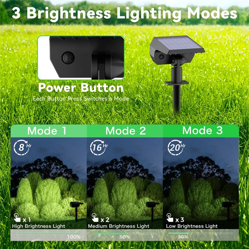 ABBO-Outdoor Waterproof Solar Spot Lights 2 In 1 Solar Powered Landscape For Outside Yard Garden Tree Lawn Pathway Cold Light