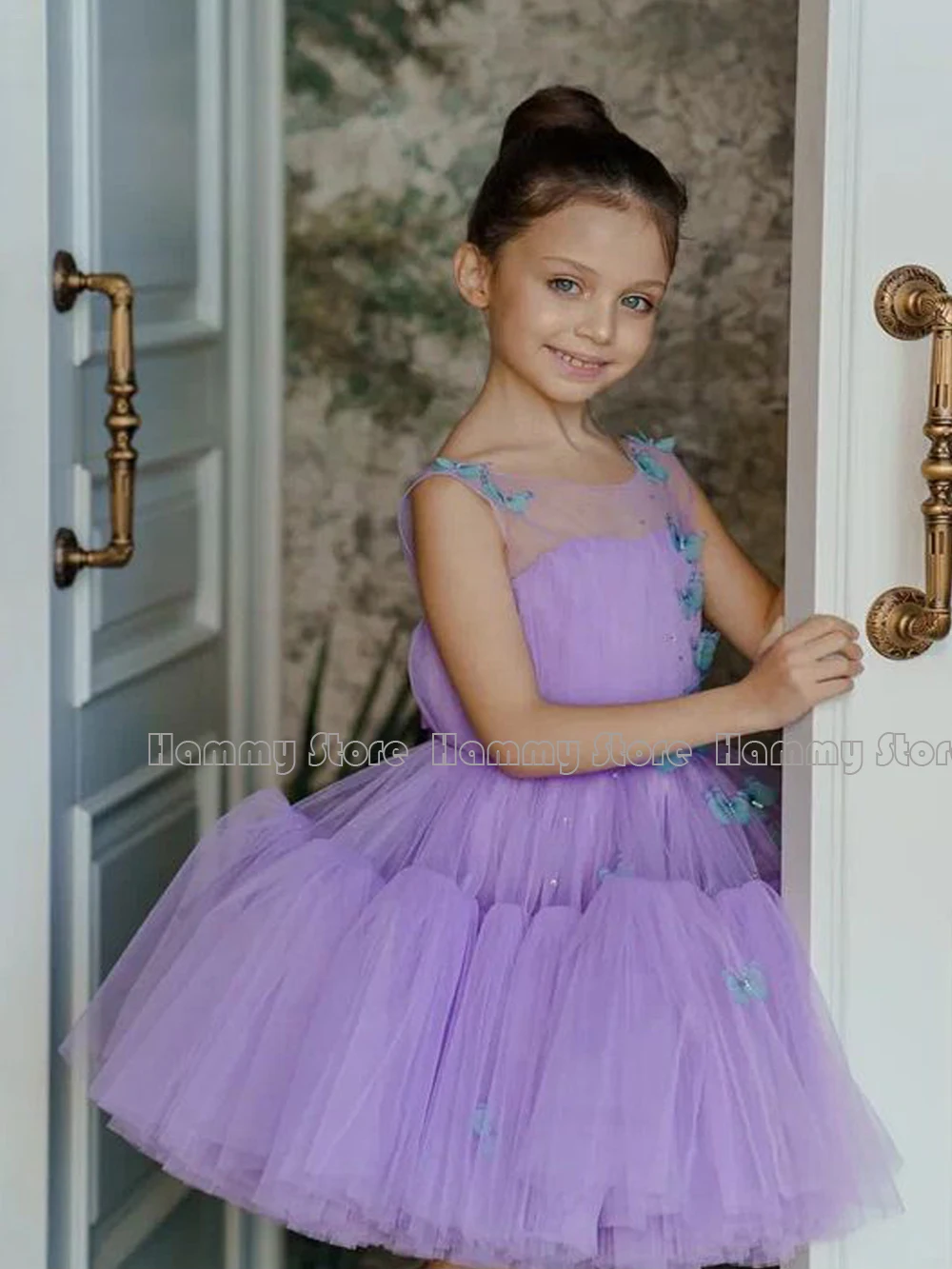 Lavender Flower Girl Dress O Neck Sleeveless 3D Butterfly Puff Tutu  Party Dresses Graduation Kids Pageant Birthday Gown