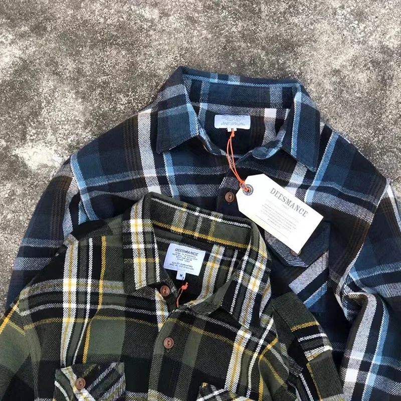 

Thiened Long Sve irt Color Knit Plaid Men's Faion Retro American Sle irt Stand Fit arp Collar Autumn Wear