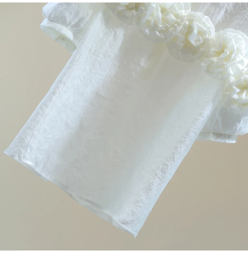 Blusa flor tripulação pescoço manga curta chiffon camisa feminina 2025 verão brilhante zíper atrás pulôver blusas damasco topo