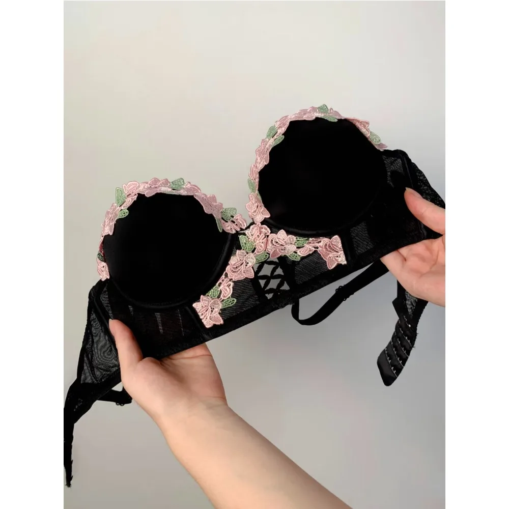 Damen-Dessous-Set aus französischer Spitze, bügelfrei, Push-Up, seitliche Stützung für kleine Brüste, weicher Halt, Komfort-Unterwäsche, 2-teiliges Set, Größe 32-38, sexy.