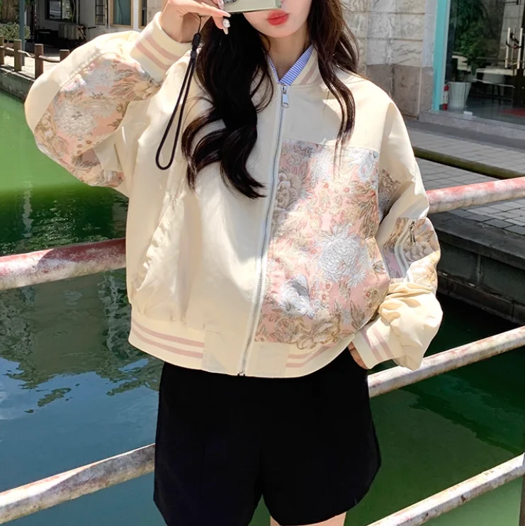 جديد الصينية رائعة التطريز طباعة الترفيه الرجعية موضة البيسبول سترة المرأة ربيع الخريف النسخة الكورية بلوزات فضفاضة #3