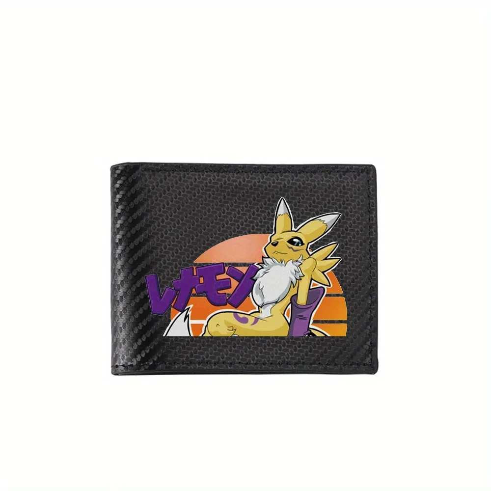 Yellow fox-like character purple words. Men's Wallets Simple Business Modern Stylish Printing Design Gifts For Father Boyfriend