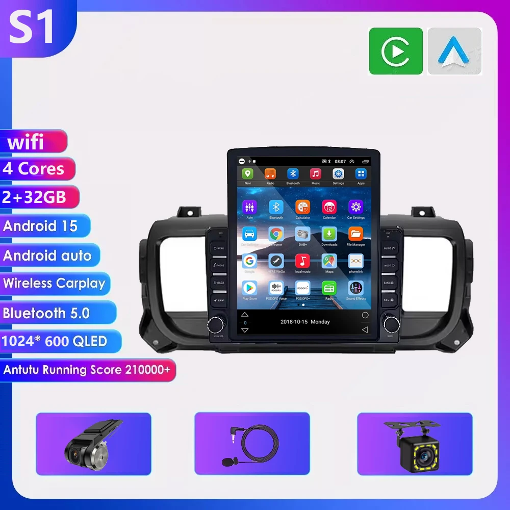 9.7 inch Android 16 Carplay voor Citroen Jumpy 3 SpaceTourer, Peugeot Expert 3 en Toyota Proace 2016-2021 multimediaspeler voor auto's