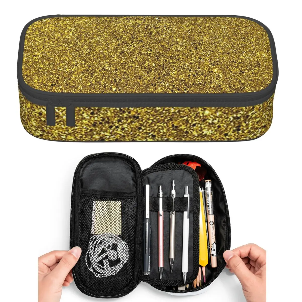 

Gold Glitter Abstract Pencil Cases for Student Pen Box Pencil Bag Large Capacity Pencil Pouch Pen Holder