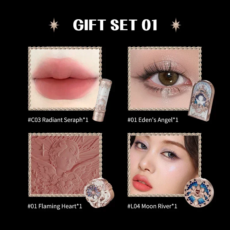 Flower Knows Little Angel Collection Makeup Gift Set Eyeshadow Blush Cream Matte Lipstick Highlighter Full Kit