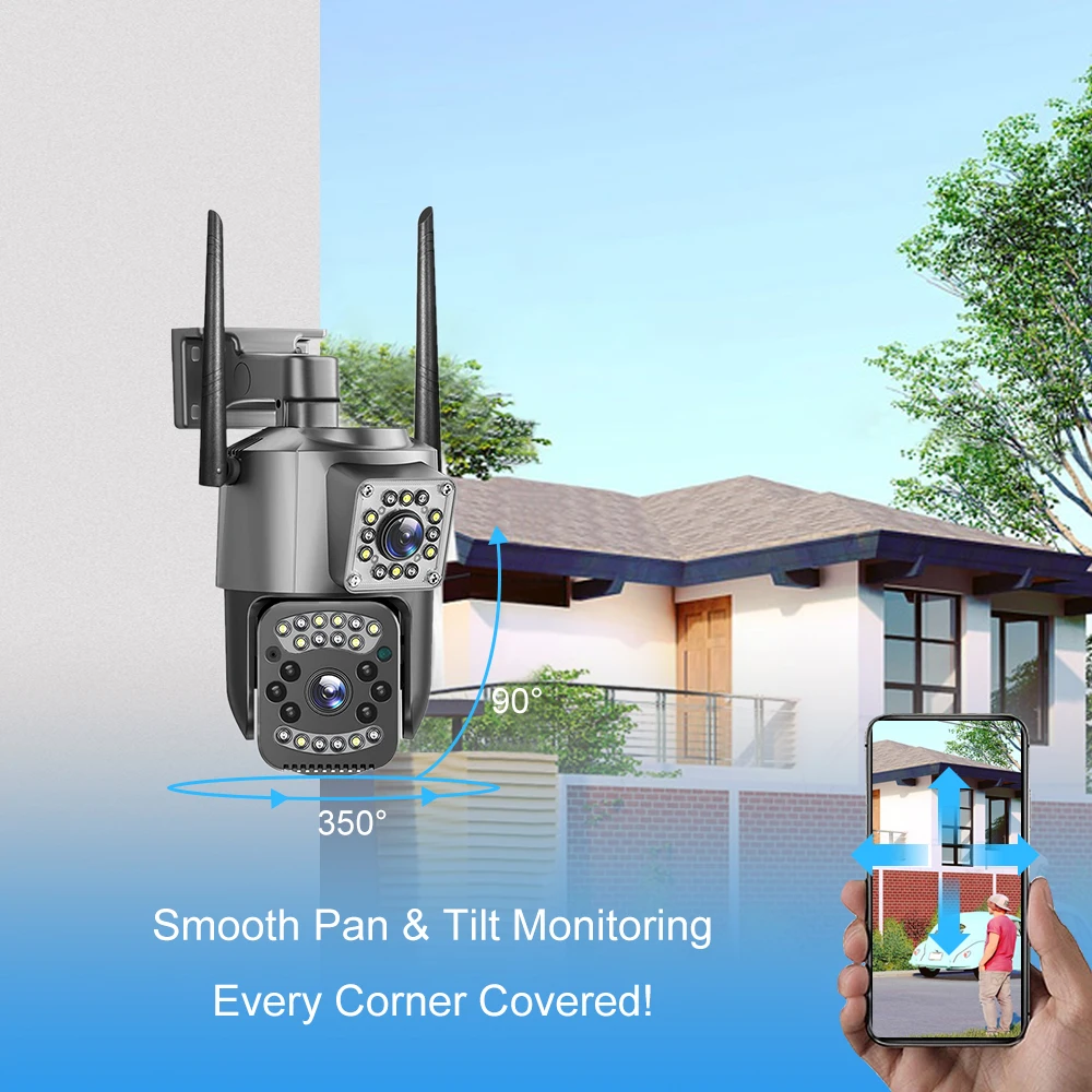 كاميرا أمان IP خارجية ، CCTV ، V380 Pro ، HD ، 4K ، 4MP ، wi-fi ، بطاقة SIM 4G ، لون ، رؤية ليلية ، AI ، مكالمة ثنائية الاتجاه