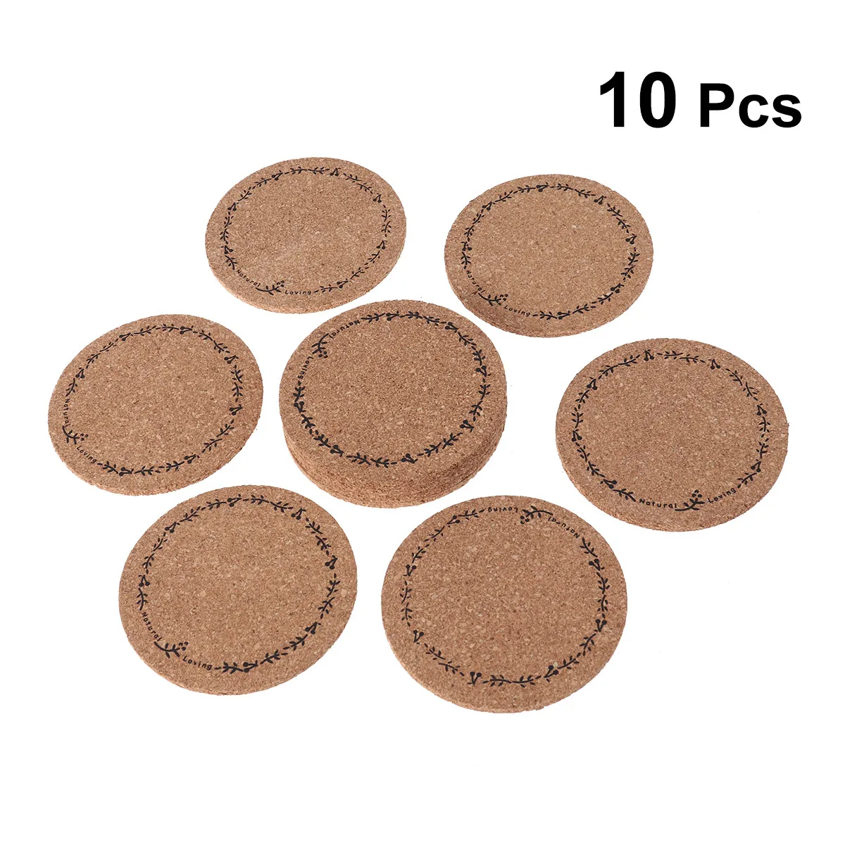 

10PCS Exquisite Round Coasters Cork Table Mats Heat-Resistant for Dining Glasses
