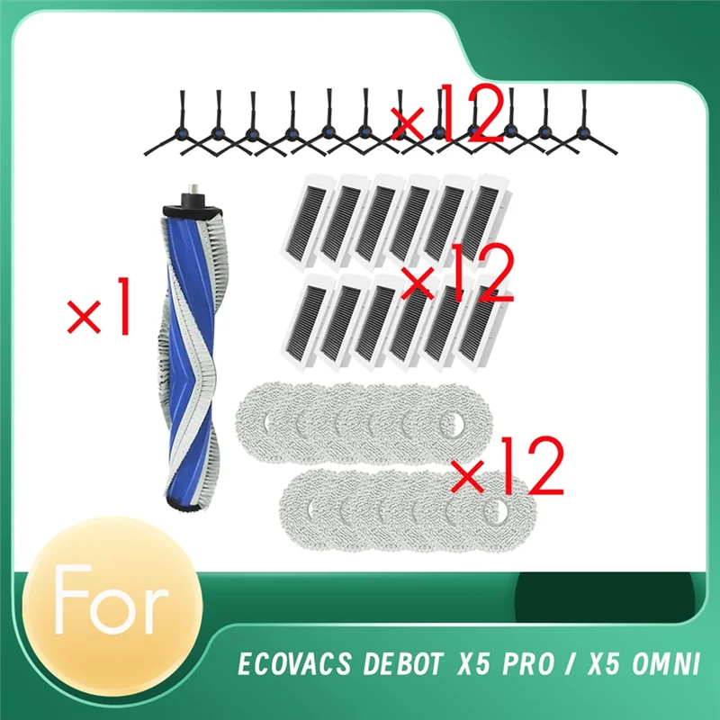 BAAM-37 peças para ecovacs x5 pro/x5 omni varrendo robô acessórios peças de limpeza substituição escova lateral principal conjunto de filtro mop