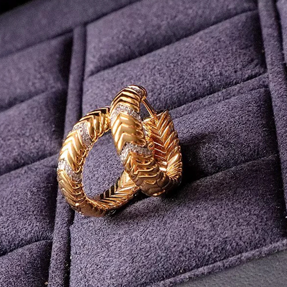 KQDANCE New High Craft Synthetic Zircon Daimond Snake Pattern Huggie Hoop Earrings 925 Silver Gold Plated Luxury Jewelry