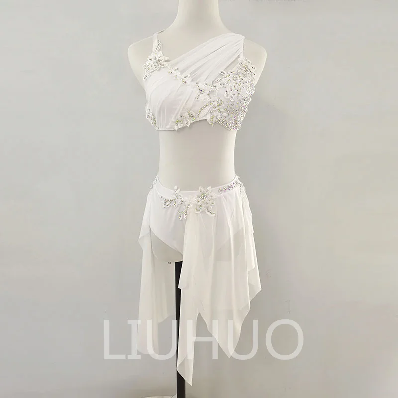 White Color Lyrical Dance Dress Customize Skirts for Girls Pole Dance Dress for Performanmce