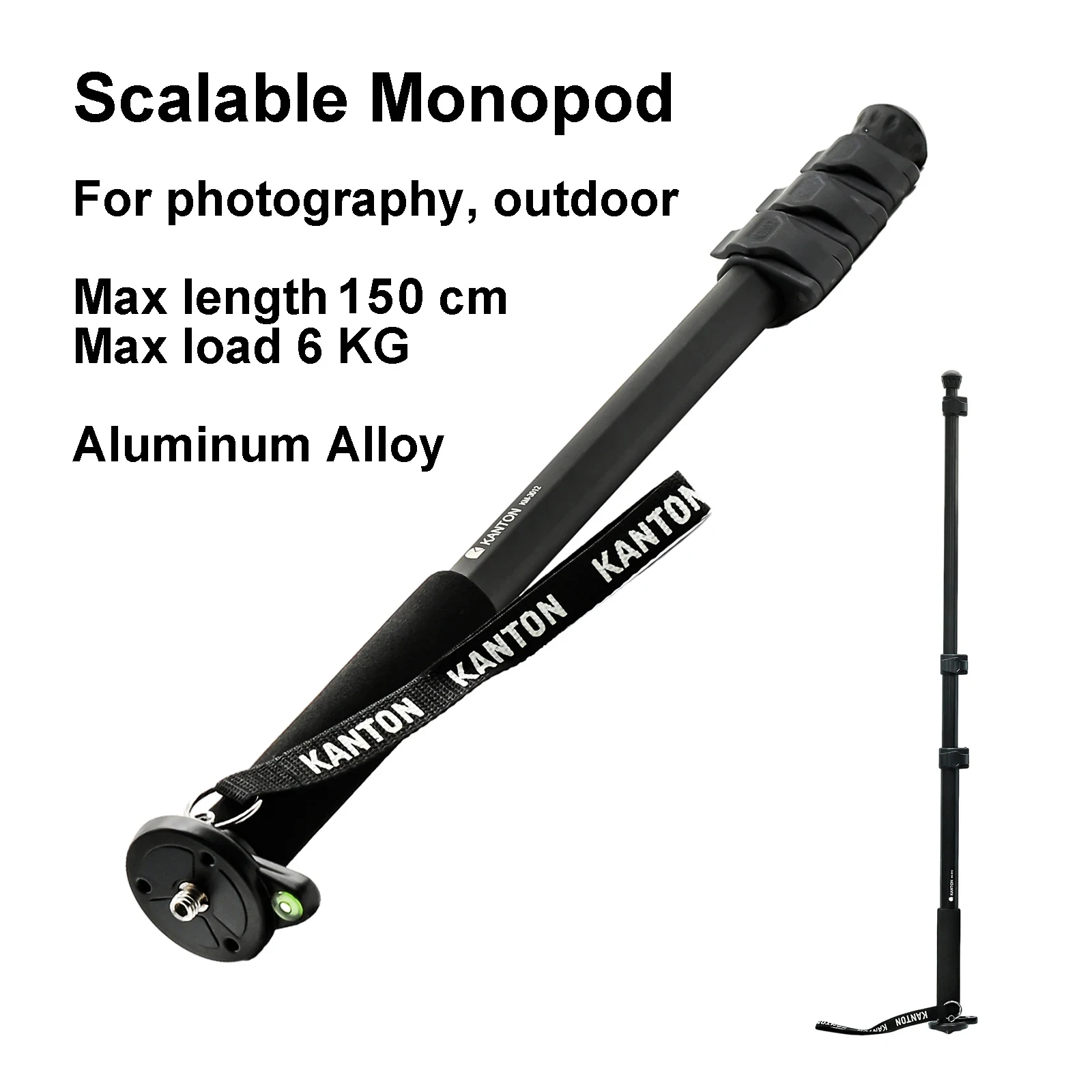 KANTON Camera Monopod Max 150cm Max 6 KG Portable Scalable Aluminum Alloy Black mountaineering climb mountain rod pole