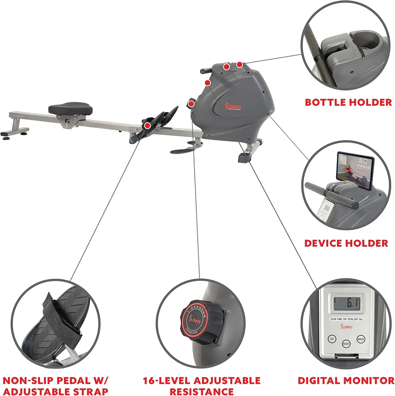 Rameur magnétique multifonction pour la santé et la forme physique, machine de qualité supérieure, boucles de biceps, lignes vers le haut, rangées assis