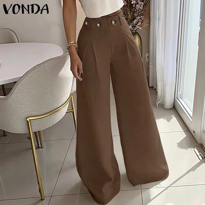 

Брюки женские VONDA больших размеров 5XL, модные, длинные, весна 2026, с высокой талией, повседневные, свободные, однотонные, элегантные, в уличном стиле, широкие штанины