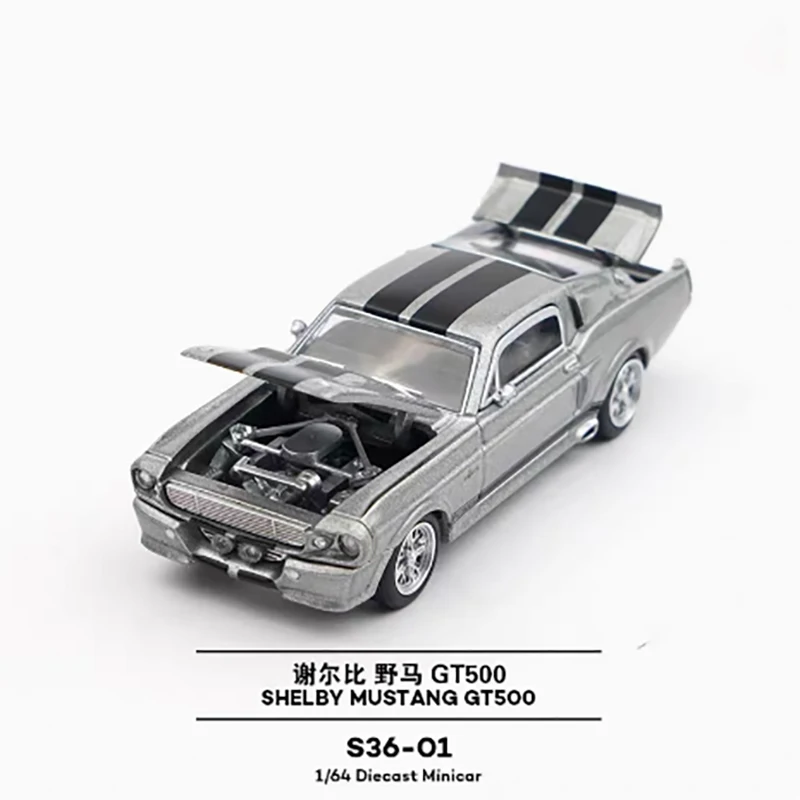 Diecast 1: 64 escala shelby mustang gt500 simulação liga modelo de carro simulação produto acabado pequena escala metal carro hobby brinquedos
