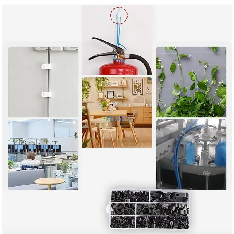 

E15A 200Pcs Wire Clamps Wiring Fixed Button Clip Nylon Cable Clamp 6 Size Wire Mounting Clips Thickening Management Clip