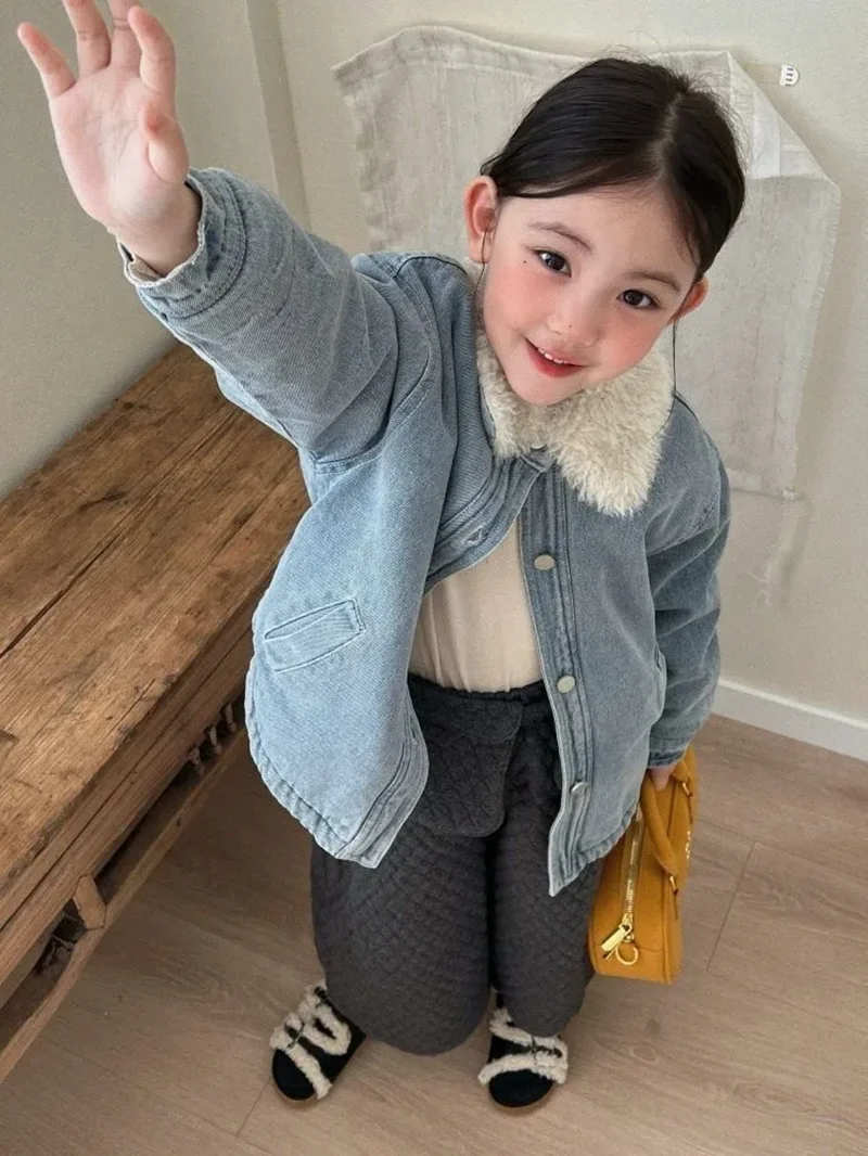 2 4 6 8 10 12Y فتاة في سن المراهقة أفخم الفراء طوق سترة الدافئة الدنيم عادية الخريف الشتاء معطف الأطفال 2026 نمط جديد #5