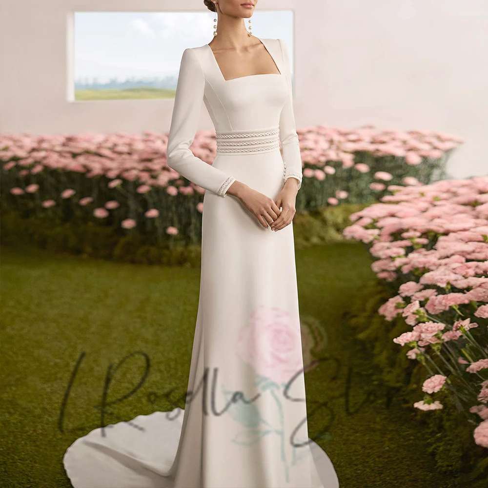 

LRosella элегантное свадебное платье русалки с квадратным вырезом и 3D цветами, длинными рукавами и шлейфом часовни, свадебное платье, платья de novia 2025