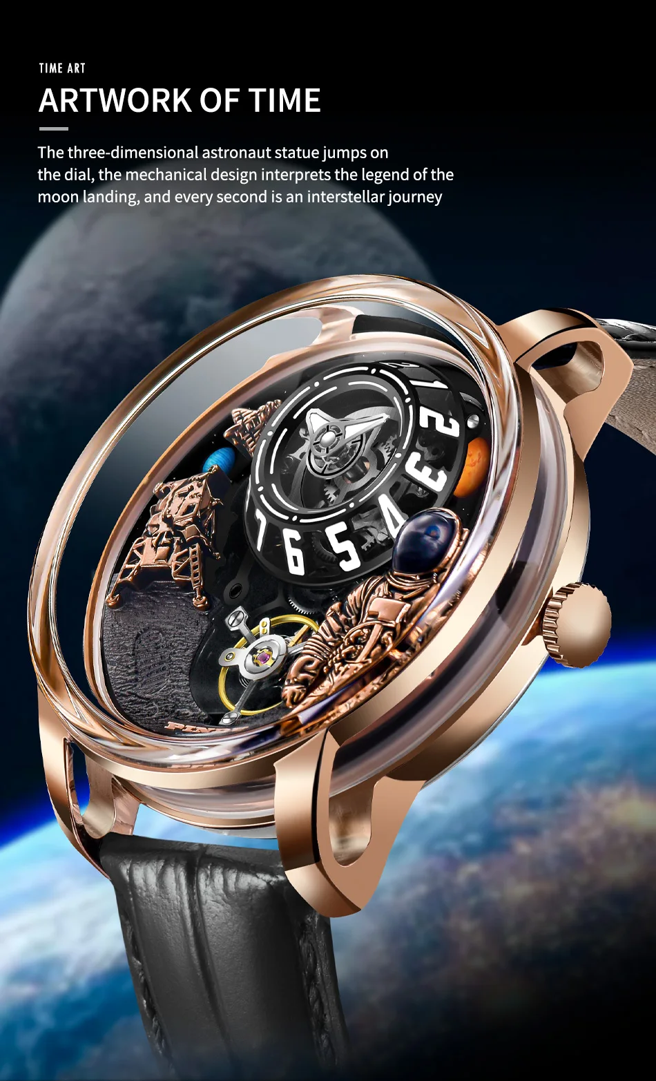 PINDU Uhr Männer Neue Space Serie Einzigartiges Design Dreidimensionale Zifferblatt Arabische Ziffern Leuchtende Saphir Mechanische Uhr W2101B – Detail 3