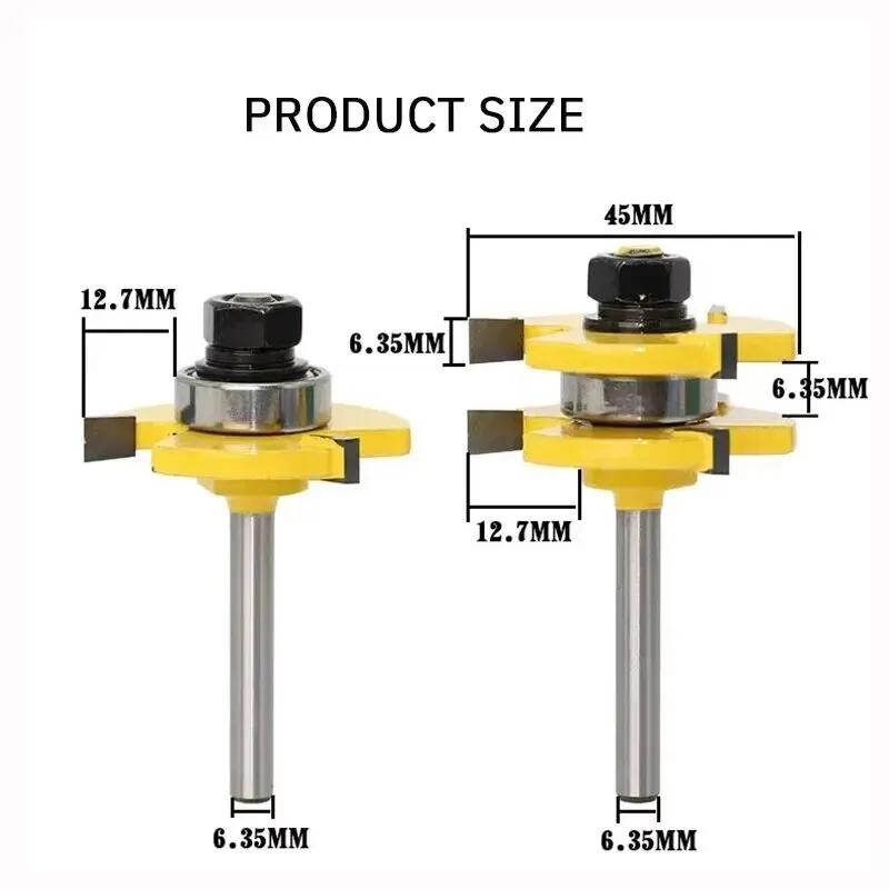 2PCS Woodworking Milling Cutter 3 Teeth T Shaped Tenon Square Tooth Floor Splicing Knife Carving Knives