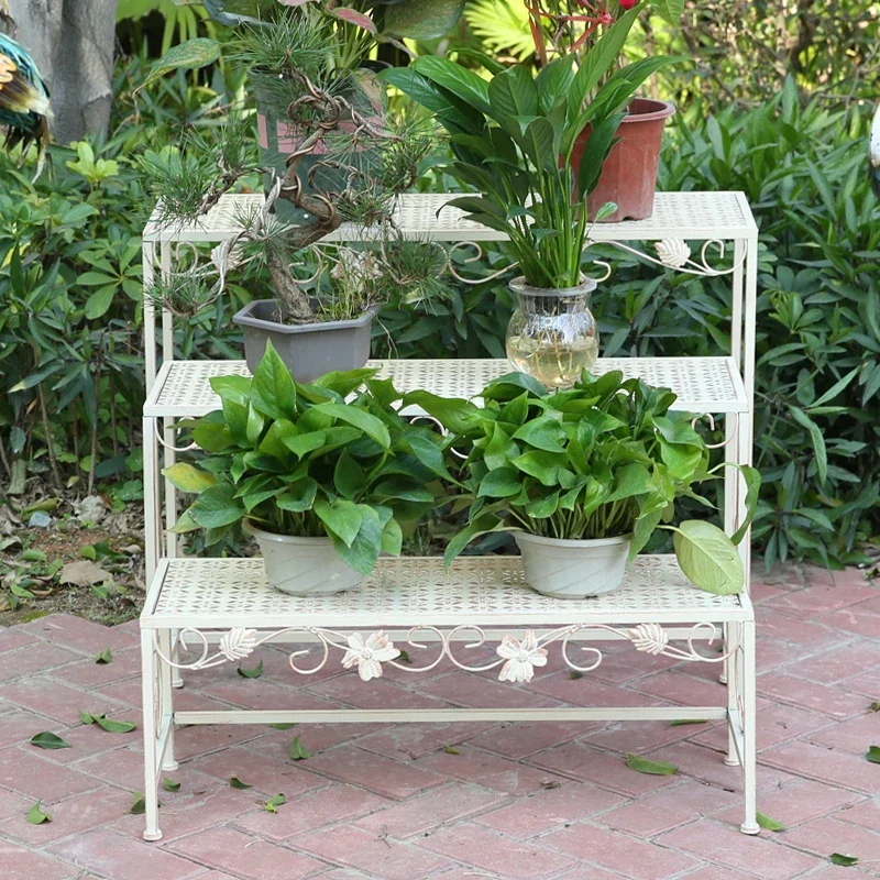 American retro outdoor courtyard wrought iron flower stand outdoor garden floor-to-ceiling flower pot stand ladder multi-layer s