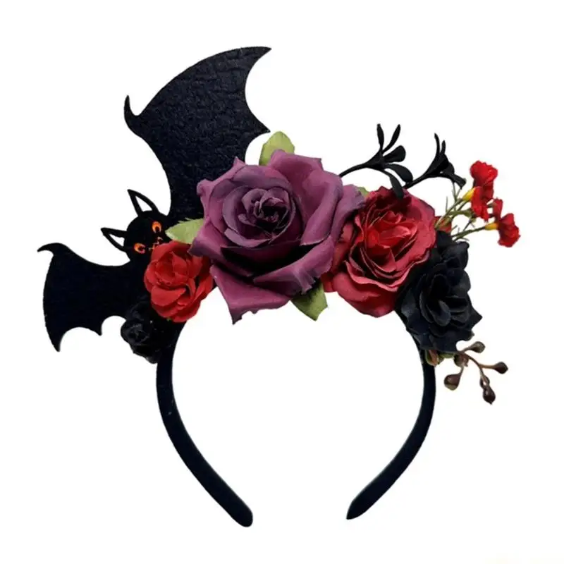 31BF Halloween Themed Rose Bat Hairband Practical Resin Headband Nonslip Design For Cosplay Photography Costume Parties