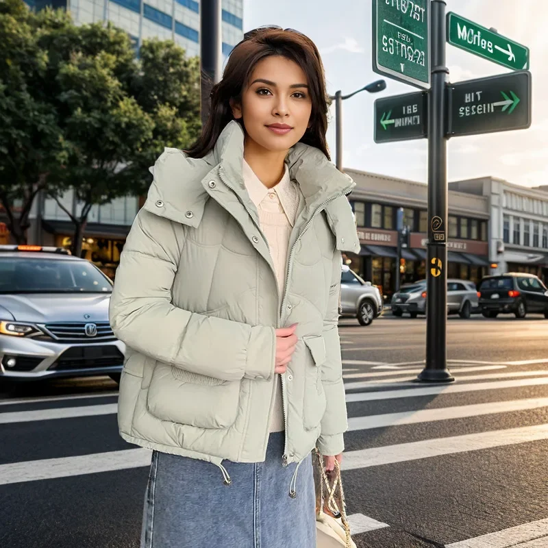 2024 neue frauen Denim Spleißen Unten Jacke Herbst Winter Warme Jacken Unten Baumwolle Mantel Weibliche Kalten Kapuze Parker Oberbekleidung