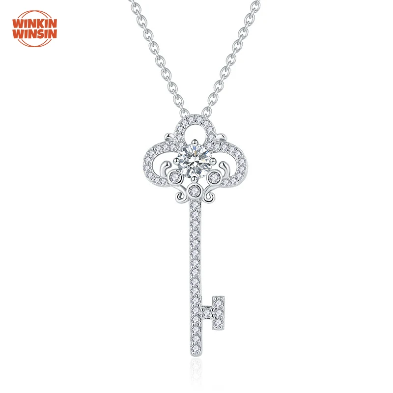 

Winkin Winsin Brand Women 925 Sterling Silver Jewelry Necklace GRA Certificate Moissanite Diamond Gemstones Key Pendant Necklace