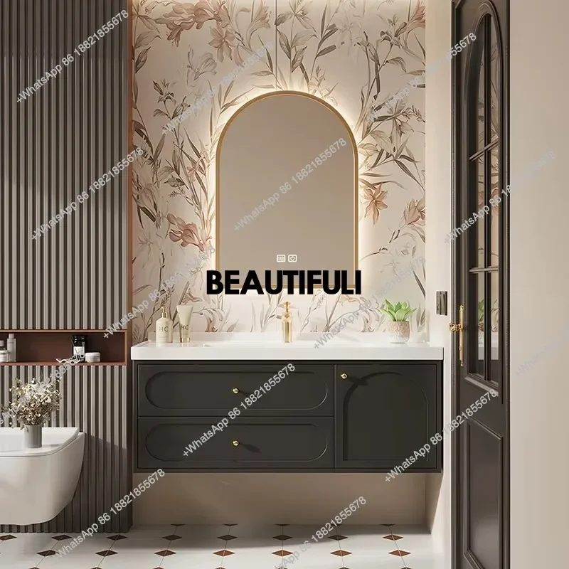 F186 الطلاء البلوط خزانة حمام المرحاض الأمريكي بسيط الأبيض خزانة حمام المرآة البالونية Meuble Salle De Bain Rangement Furni