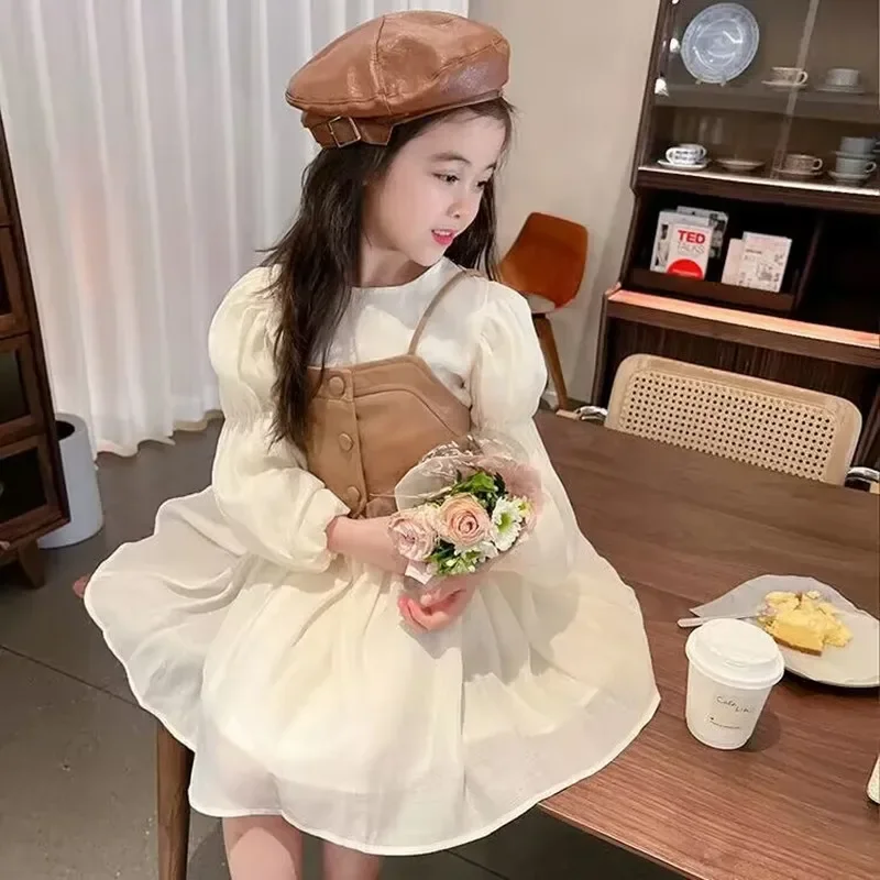 

Korean Long-sleeved Little Girls Baby Dress Two Sets Teenage Girl Dress 3 5 8 12Y Spring Autumn Children's Dress New Girls