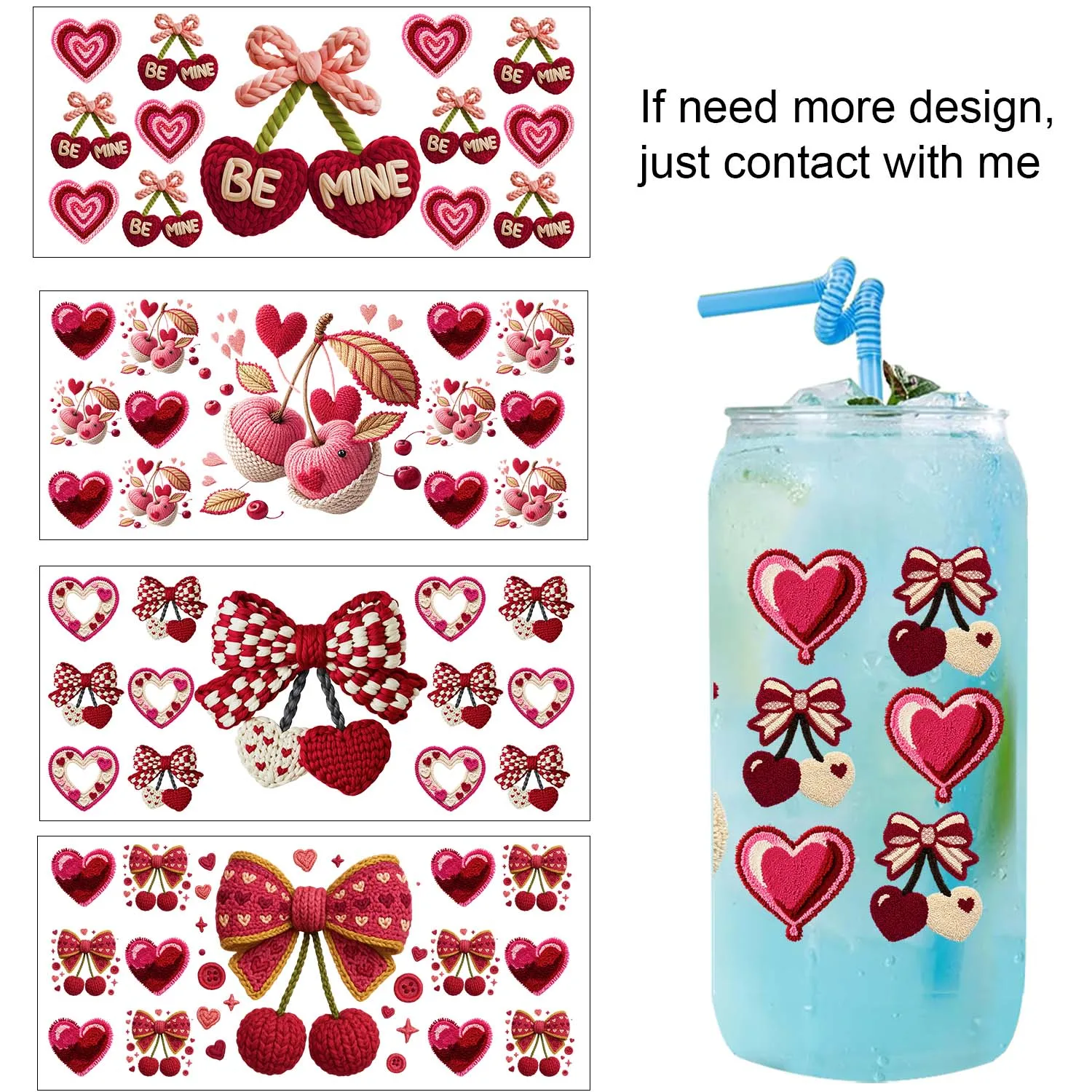 Valentine's Day Cherry Style Artwork UV DTF Print Sticker DIY Decals 3D transfers uvdtf stickers 16oz uv dtf cup wraps