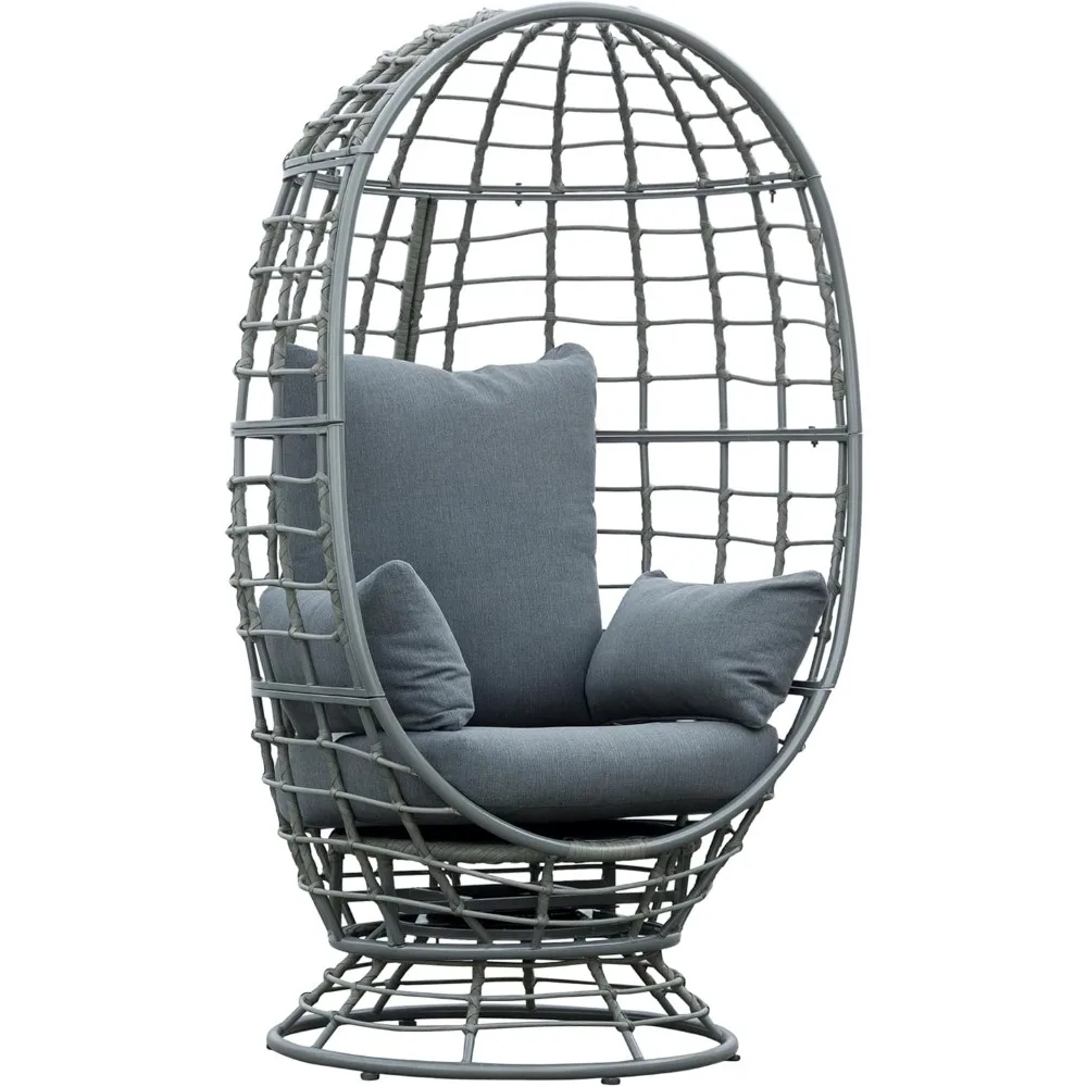 

Wicker Egg Chair, 360 Rotating Indoor Outdoor Boho Basket Seat with Cushion and Pillows for Backyard, Porch, Patio, Garden, Han