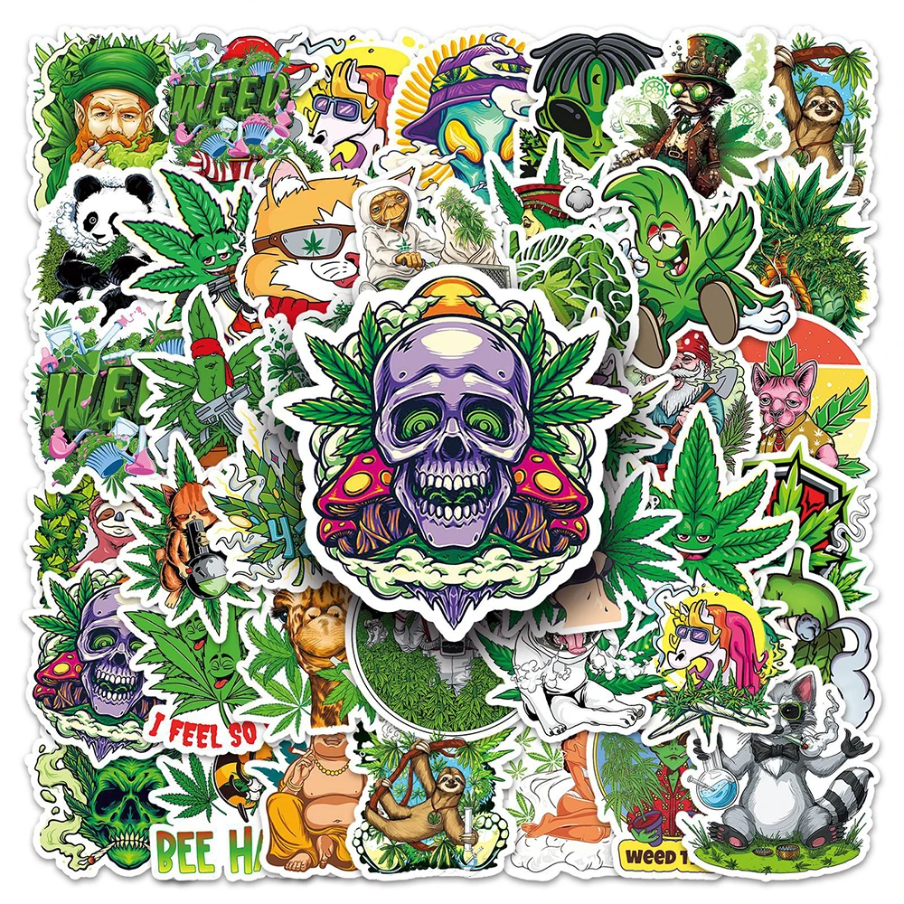 10/30/50pcs Cool Smoking Leaf Weed Graffiti Stickers Funny Character Decals DIY Laptop Phone Notebook Waterproof Cartoon Sticker