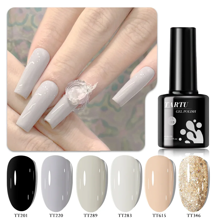 مجموعة طلاء أظافر جل مكونة من 6 قطع، طقم طلاء أظافر جل شبه دائم مكون من 6 ألوان باللون الأسود والأبيض والذهبي اللامع، طقم طلاء أظافر بالأشعة فوق البنفسجية/Led، مانيكير فن الأظافر