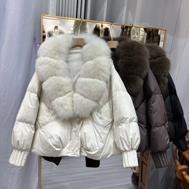 OFTBUY Women's Winter Down Jacket Big Natural Fur Collar Duck Down Jacket Women Short Thick Loose Coat with Fur for Female