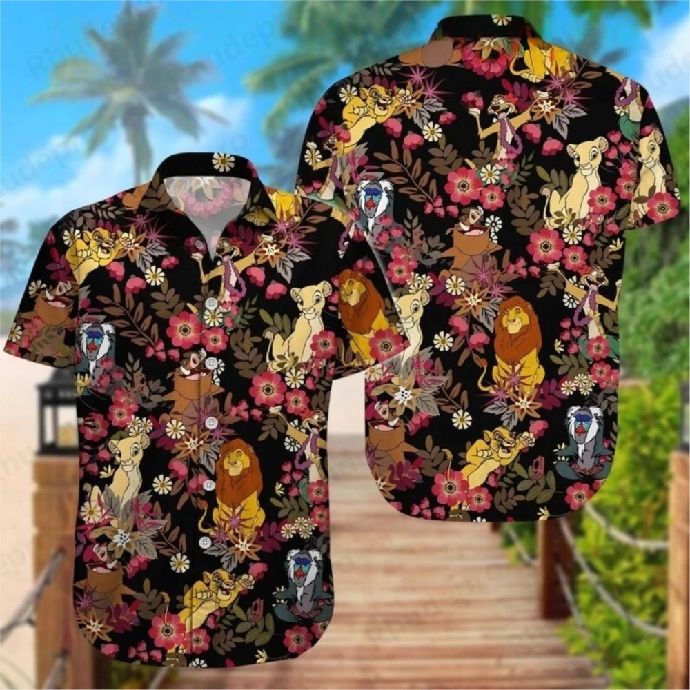 Disney Lion King 3D พิมพ์เสื้อฮาวายผู้ชายผู้หญิง 2025 ฤดูร้อนสบายๆแขนสั้นเสื้อชายหาดแฟชั่นเสื้อ
