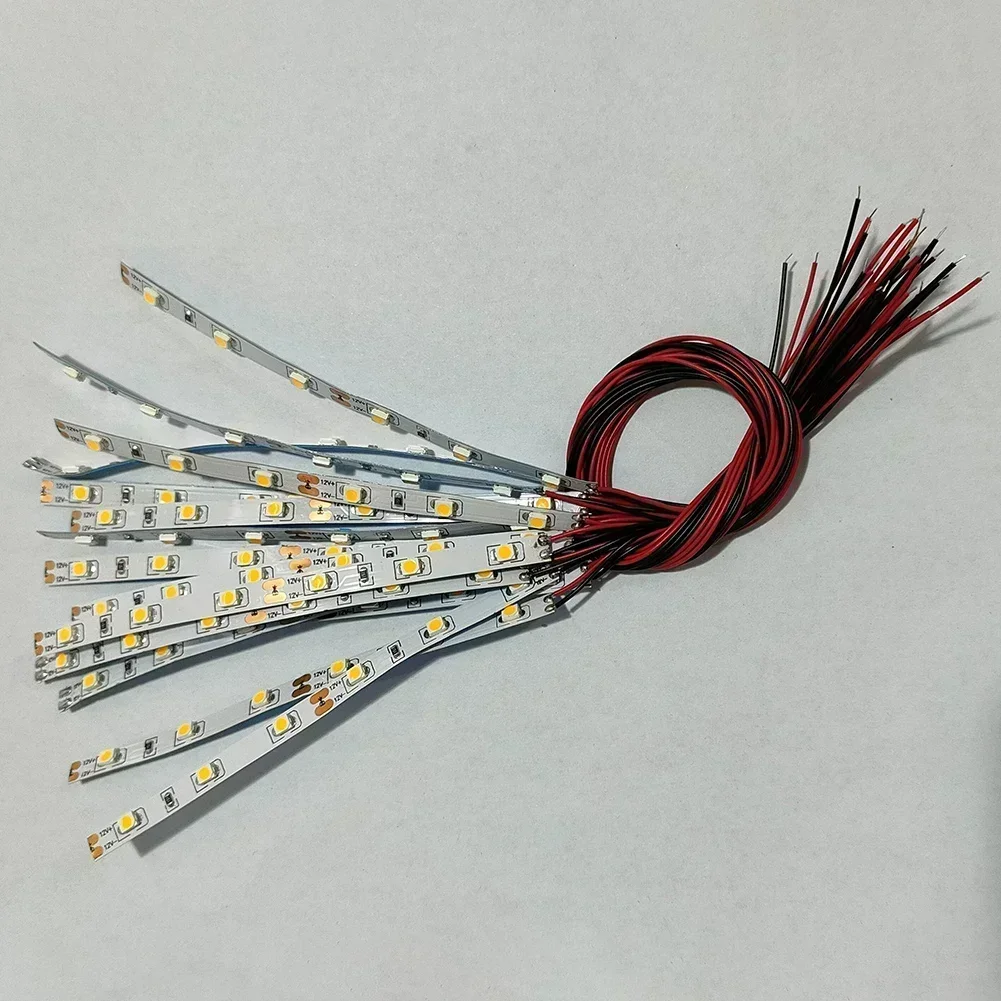 10pcs Pre Wired White Strip 6 Led LED Light Self-adhesive Flexible 12V~18V Perfect For Railway & Building Layout