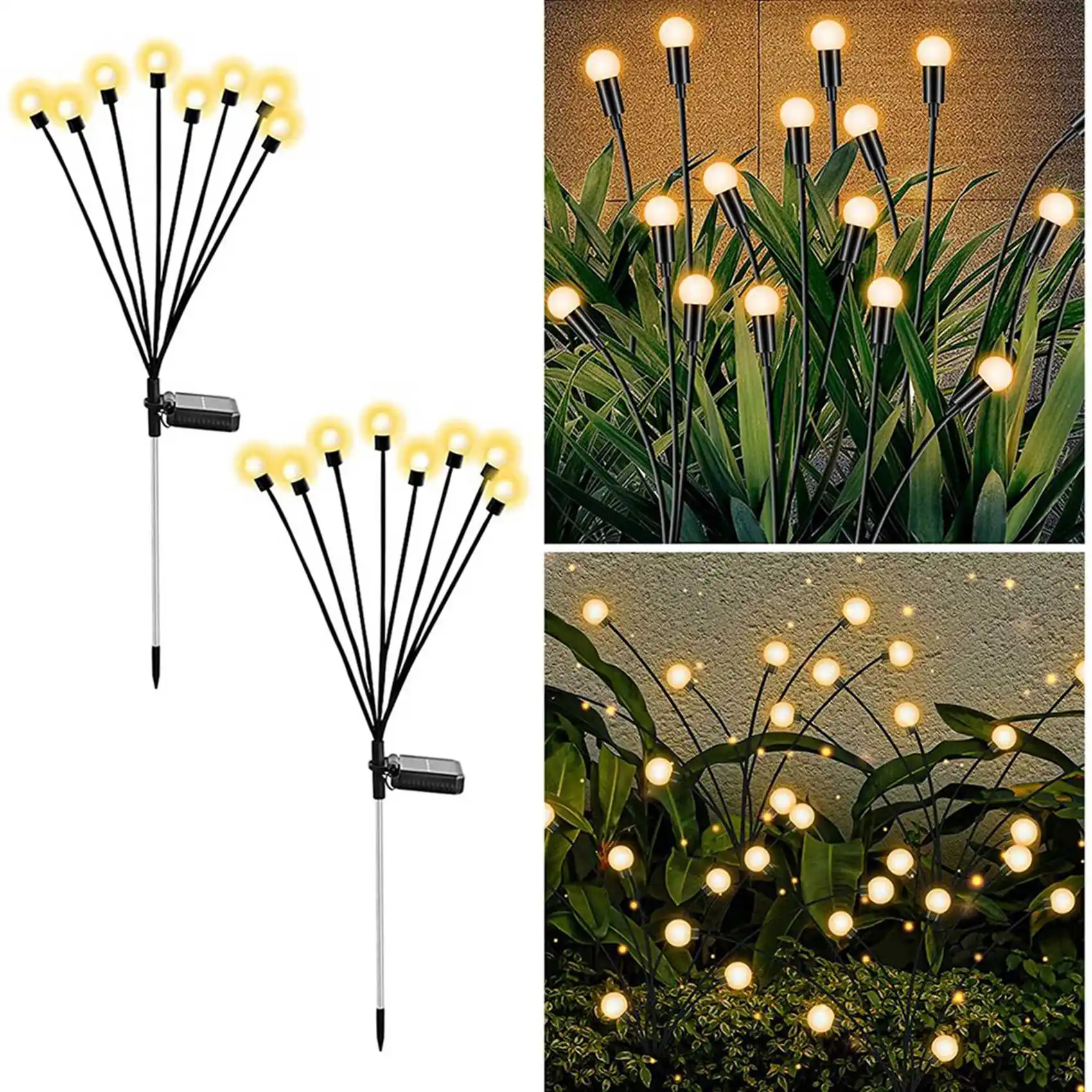 LNHF Solar Garden Lights, Upgraded 8LED Firefly Lights Solar Outdoor Waterproof, Swaying Lights Decoration, Warm White 4PCS
