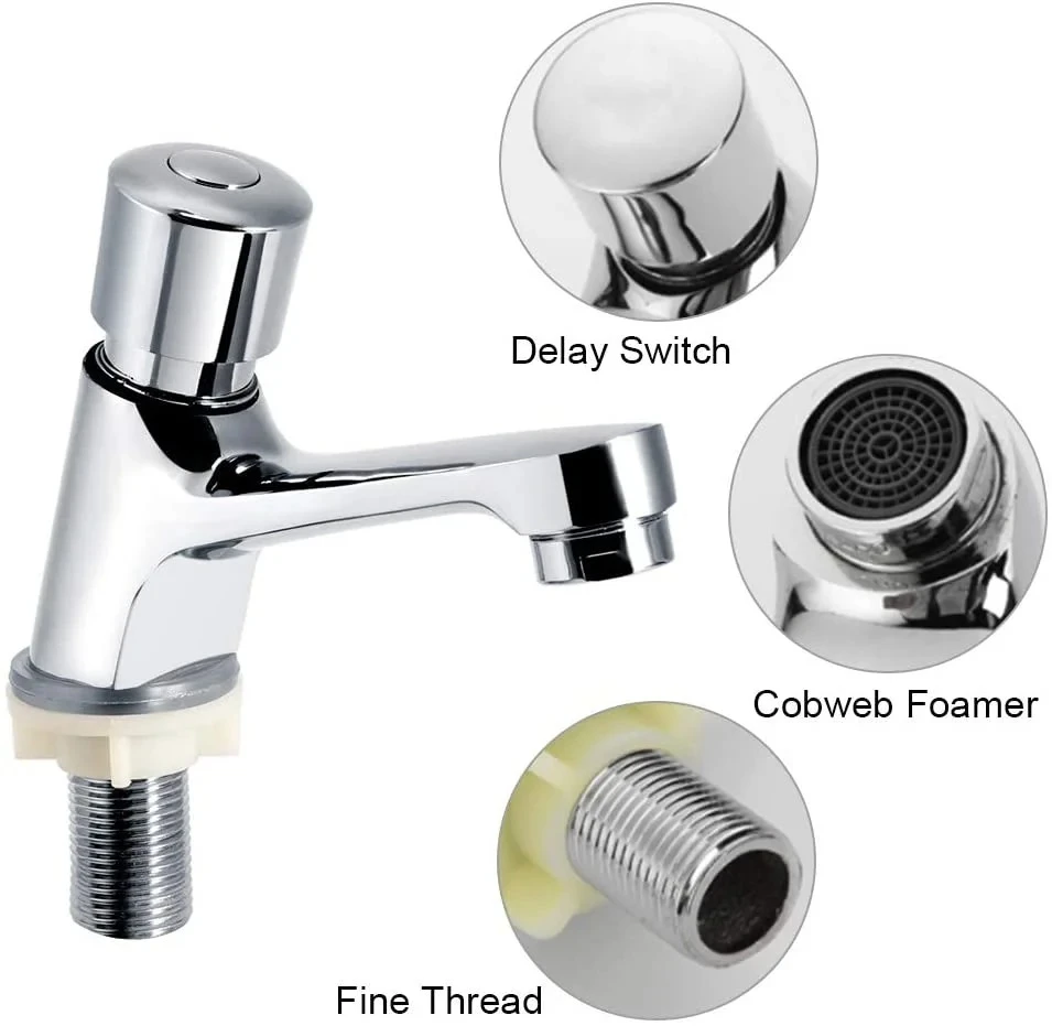 

Public Ktchen Bathroom Time Delay Faucet Chrome Plated Self Closing Water Saving Faucets Basin Sink Taps Bathroom Faucet