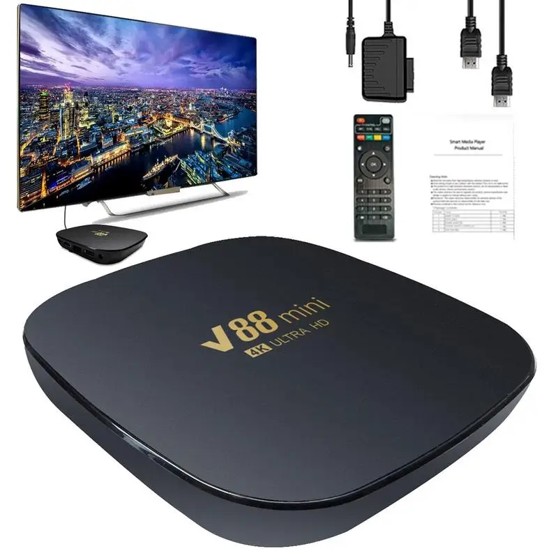 V88 Mini Smart TV Box Android 7.1 H3 Đa Core 2.4G WiFi HDMI 2.0 8K Set Top Box nhà Thông Minh Nhà Hát Truyền Thông Người Chơi 8GB + 128GB