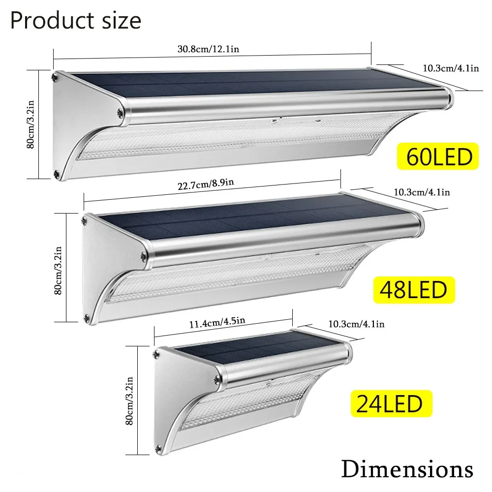 Imagem -03 - Luzes Solares Impermeáveis para Jardim ao ar Livre Leds de Alumínio Super Brilhantes Sensor de Movimento Luz de Parede Lâmpada de Segurança Movida a Energia Solar