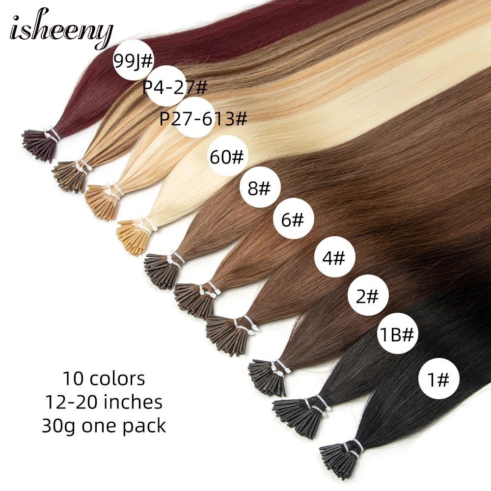 isheeny I Tip Human Hair Extensions 12-20 inches Micro Ring Hair Straight 50pcs/pack 0.6g/pc Real Human Hair Thin Ends