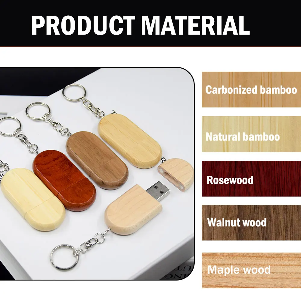20PCS Free Custom LOGO USB Flash Drive 3.0 128GB Free Key Chain Pendrive 64GB Natural Bamboo Pen Drive 32GB Wedding Memory Stick
