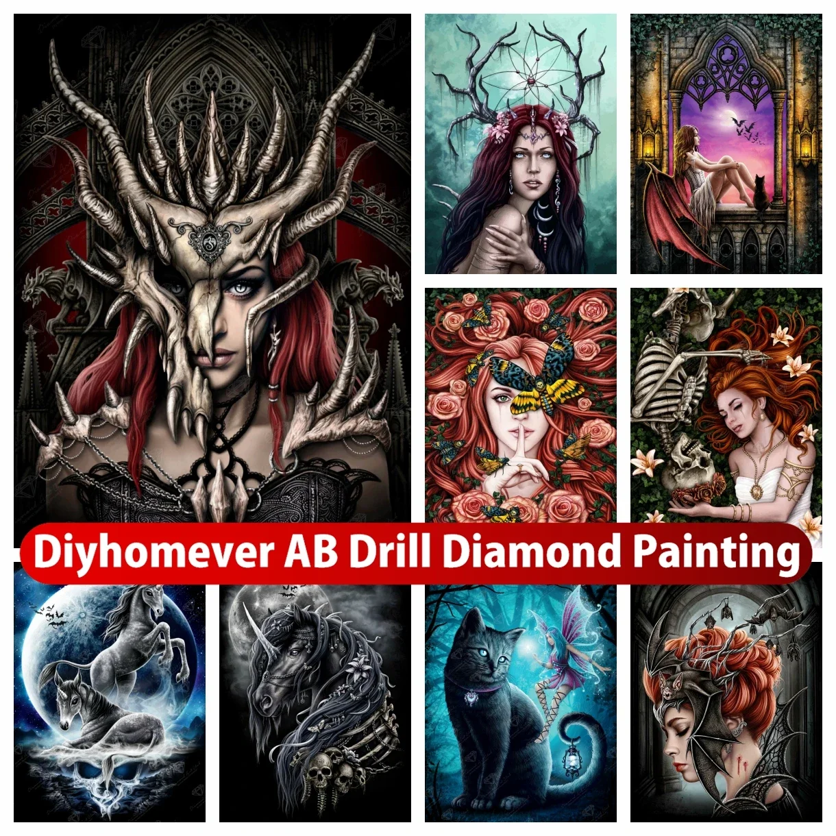 Gothic Dark Woman 5D DIY AB Diamond Painting Embroidery Cross Stitch Mystical Fantasy Art Mosaic Picture Handicraft Home Decor