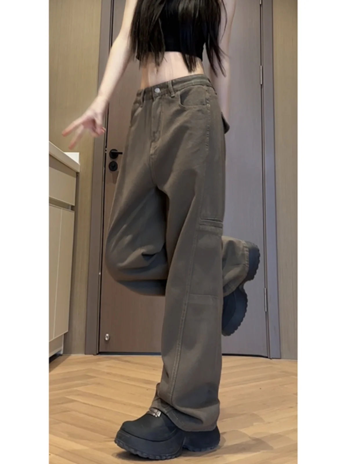 

Vintage American Workwear Men's Jeans Coffee Color High Street Vibe Knife Flared Pants Youthful Trend Resistant Wear