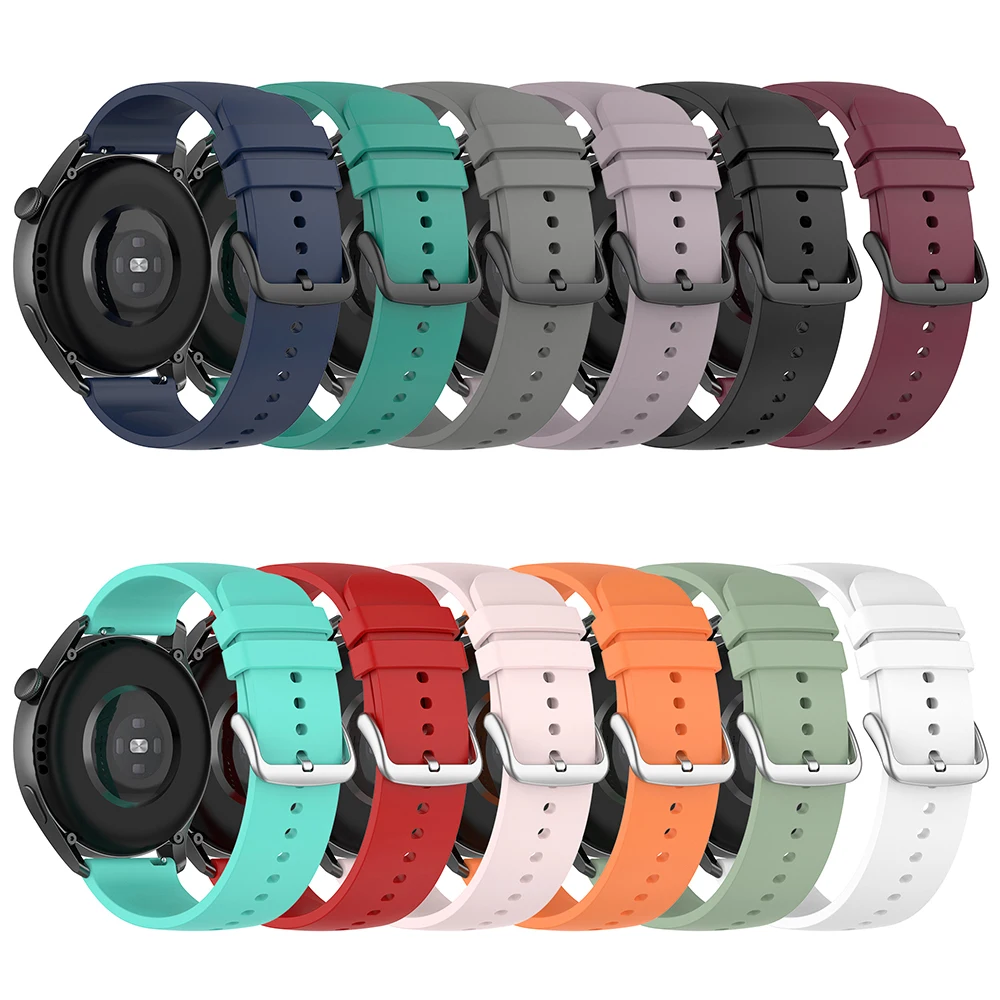 Silicone Strap for Huawei Watch GT 3 GT3 GT2 46mm 42mm Black Buckle Silicone Strap with Round Tail
